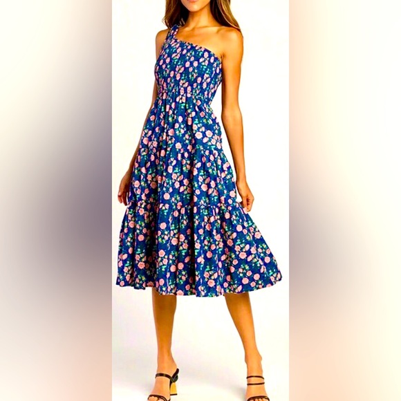 Lulus You Grow Girl All Cotton Pink Floral Print Midi Dress blue color size XL - Picture 1 of 12